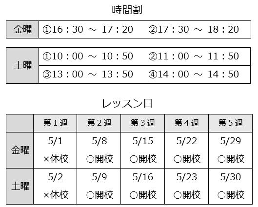 5月のレッスン日